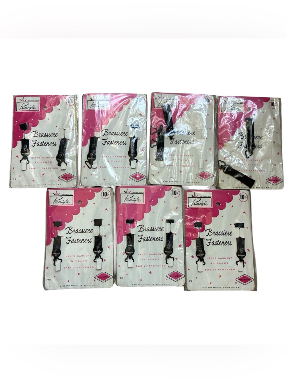 Primstyle Brassiere Fasteners Black 7 Pack Lot Vintage Bra Holders 2 pc/pkg NOS